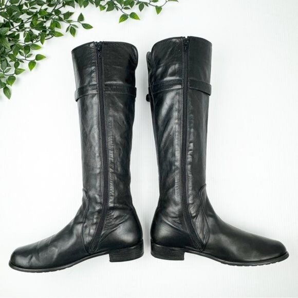 Stuart Weitzman Black Knee High buckle detail riding Boot 8.5 - Picture 8 of 12